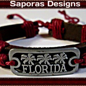 Handmade Leather Florida Design Bracelet Unisex